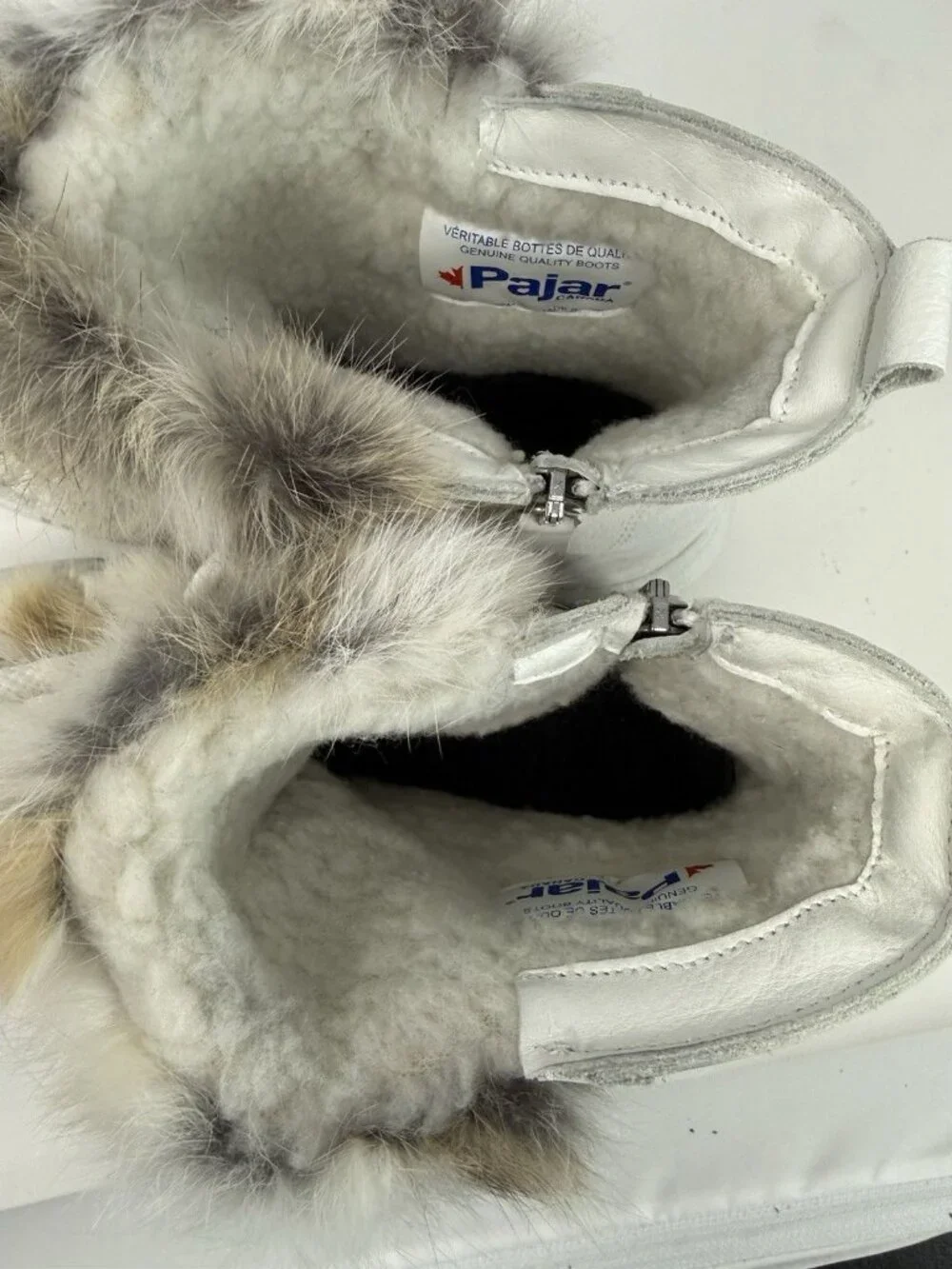 Pajar Women's Anet Zip Beige, Tan And White Rabbit Fur Boots
